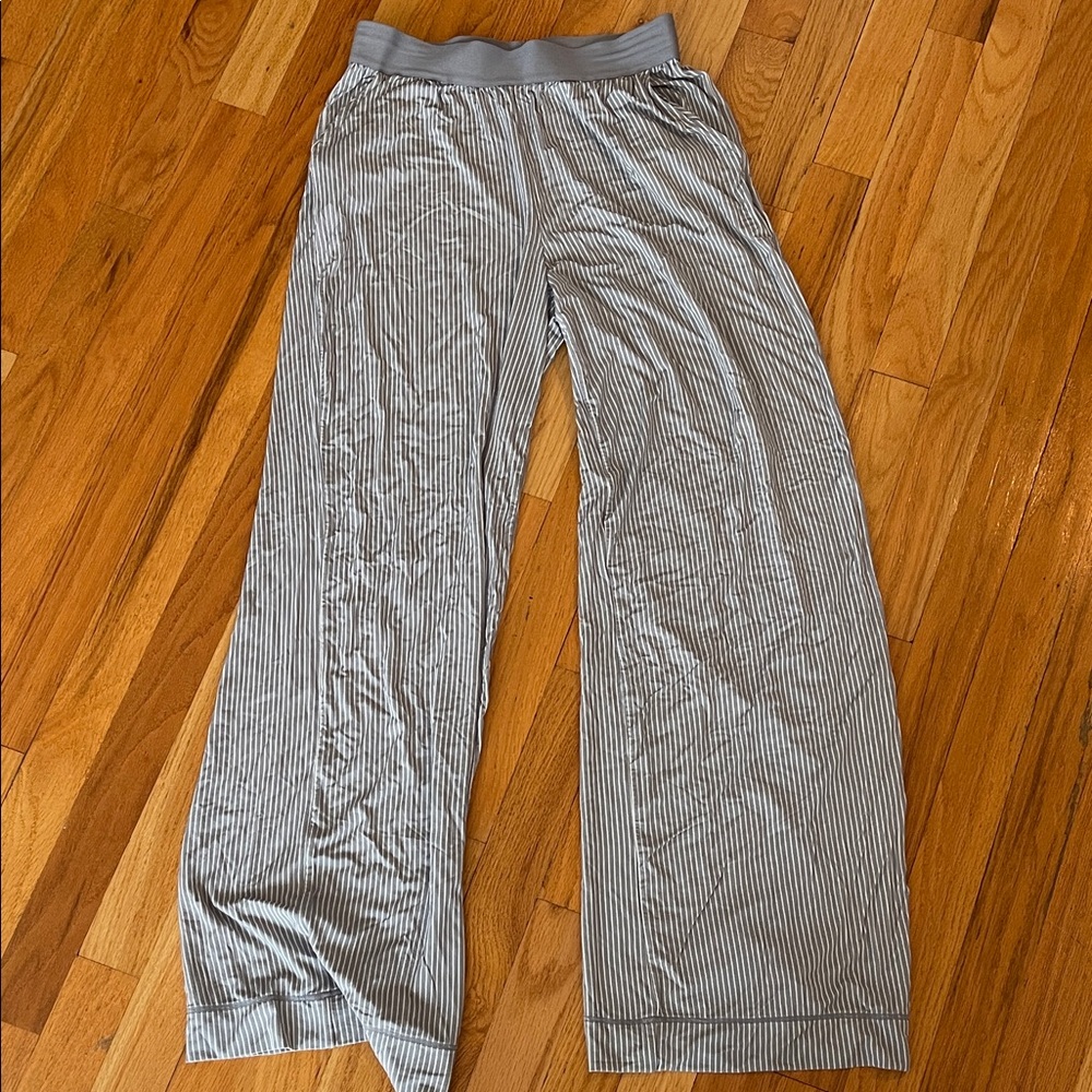 WeWoreWhat Striped Wide-Leg Lounge Pants in Light Gray and White